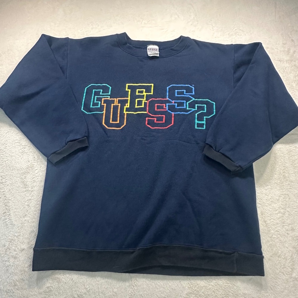 Vintage Guess Georges Marciano Navy Blue Rainbow Embroidered Sweatshirt OSFA USA